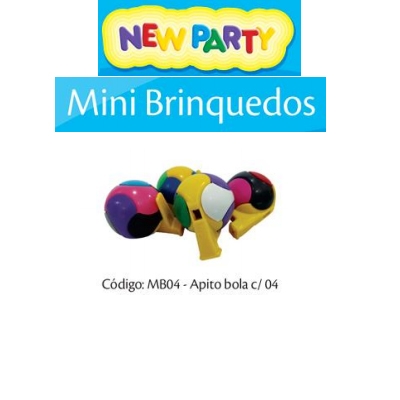 MINI BRINQUEDO APITO BOLA COM 04UN NEW PARTY